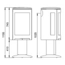 Der Jotul F378V2 Advance ist in einem Raum zu sehen, in dem ein Sessel und eine Lampe auf einem Teppich stehen. Unter dem Kaminofen befindet sich eine Stahlplatte.