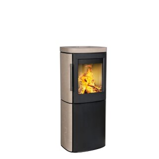 Hwam 4540 (C) Gussrahmentür Schwarz mit Natursteinverkleidung Moca Cream