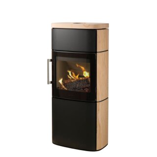 Hwam 4660 (C) Gussrahmentür Schwarz mit Natursteinverkleidung Tobacco