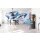 Scan 68-12 Sockel, mit Seitenfenstern, Griffe und Leisten Alu.: Hier im Moderne Wohnzimmer mit grossem Blauen Abstraktmalerei sowie Esstisch mit Charles Eames Stühlen. Der Ofen steht auf einem Holzboden mit einen Glasvorlegeplatte.